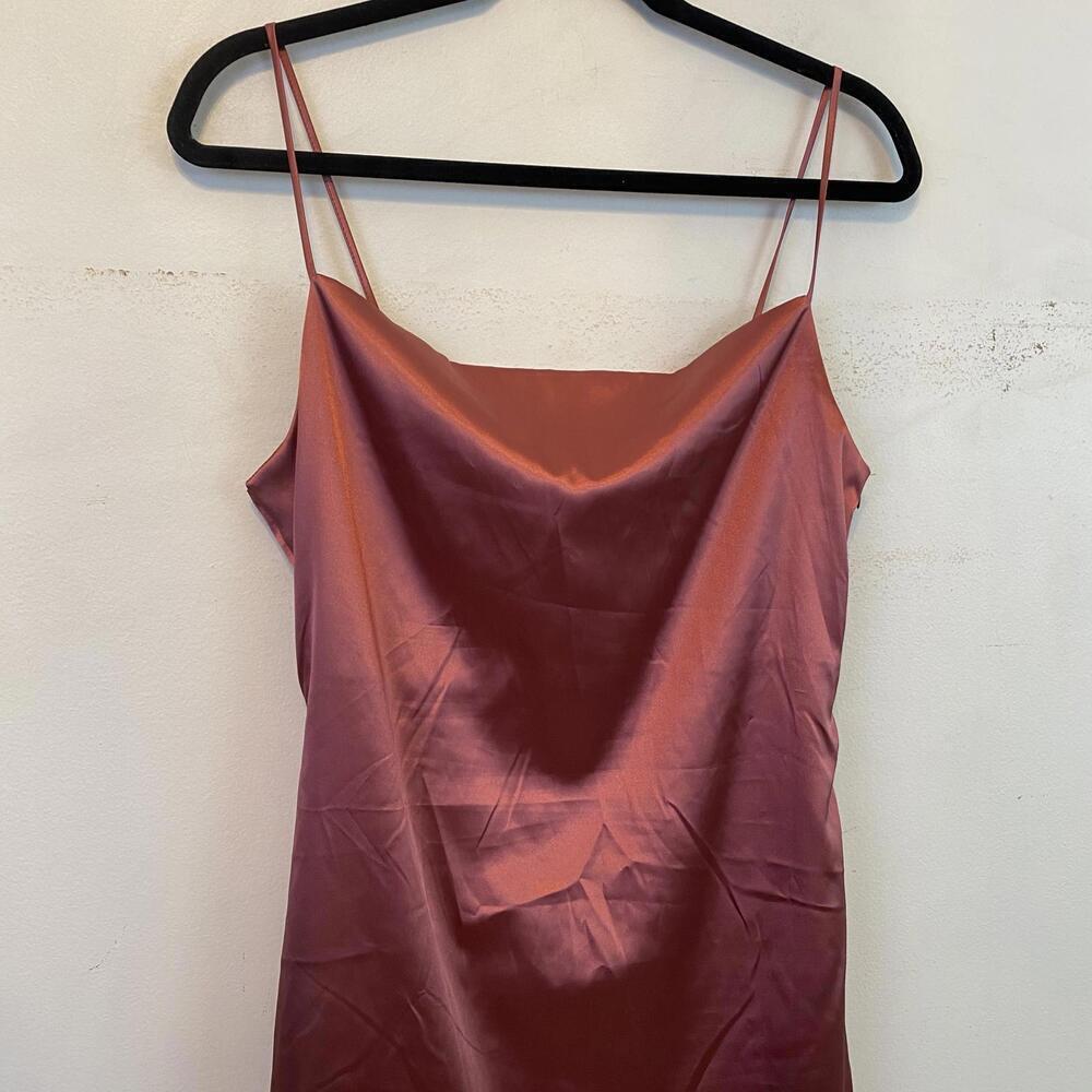 AMERICAN EAGLE STUDIO burgundy satin cowl neck mini dress - Picture 4 of 4